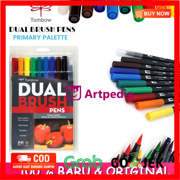 

(BISA COD) Tombow Dual Brush Pen Set with Brush - Primary Palette (pack of 10)