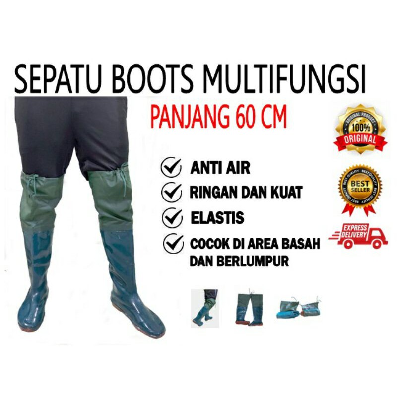 SEPATU BOOT PETANI SAWAH LADANG MANCING BERBURU SEPATU BOOT KARET PRIA (60CM) SEPATU BOT SAFETY ANTI