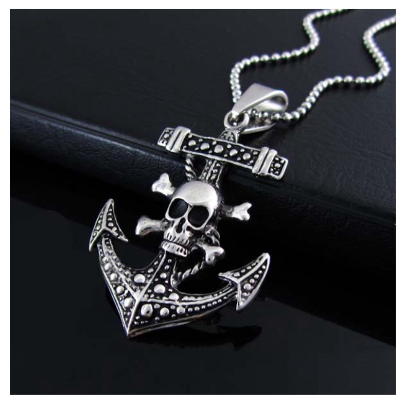 European and American One Piece Skull Anchor Pendant Domineering Men's Necklace