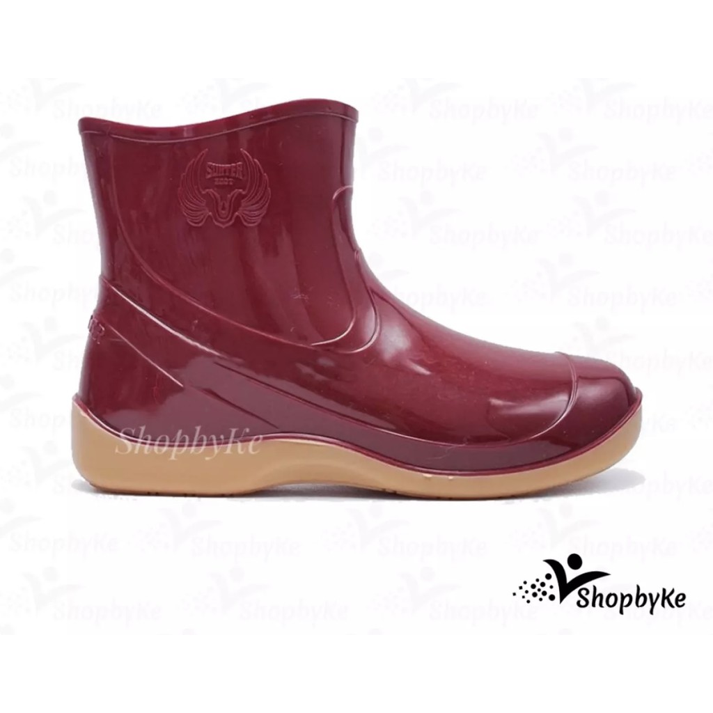 Sepatu Boot Karet Pendek Sunter Relax Merah Maroon Glossy Mengkilap