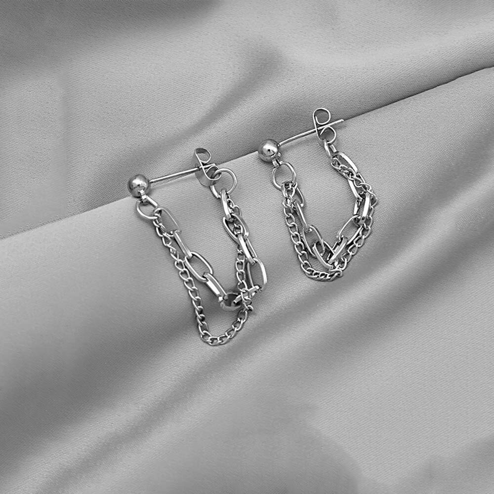 Anting Stud Rantai Panjang Bahan Logam Warna Emas Perak Untuk Wanita