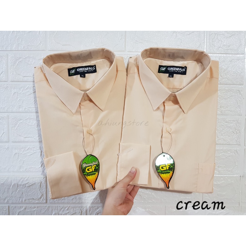 KEMEJA PRIA GREENFALO - KEMEJA POLOS LENGAN PANJANG PRIA WARNA CREAM