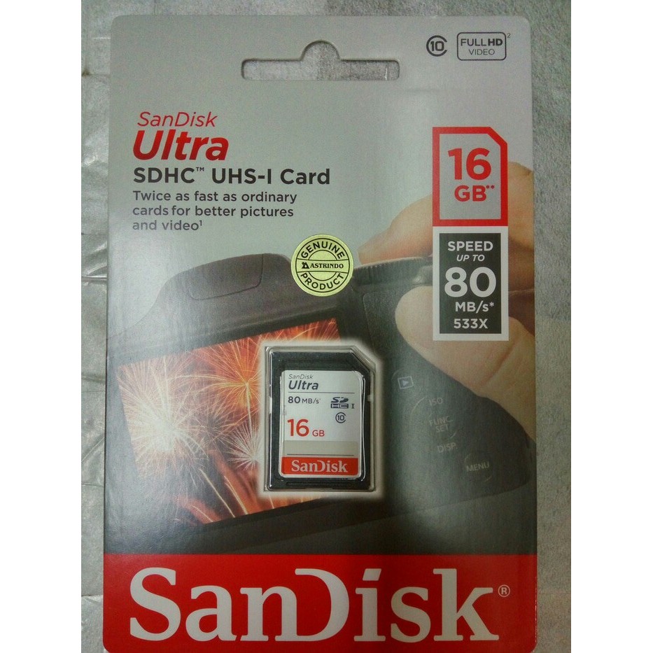 Sandisk Ultra SDHC UHS-1 Card 16 gb Speed Up To 80 Mb/s SD card