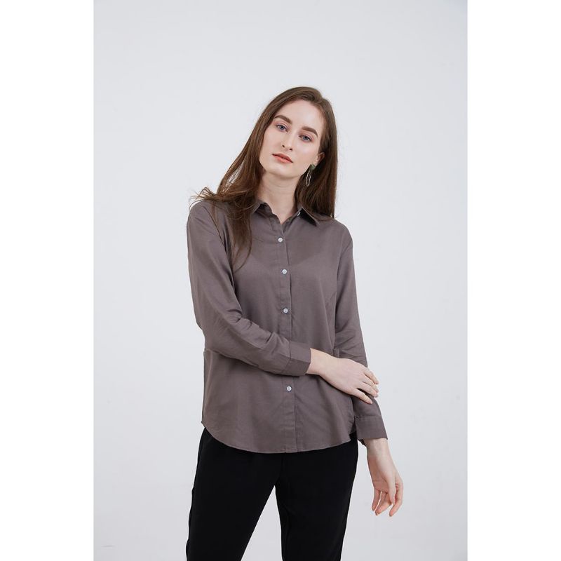 Berrybenka Sophie Hestia Pocket Shirt (Grey) - Berry Benka Atasan Kemeja Blouse Wanita Abu-abu