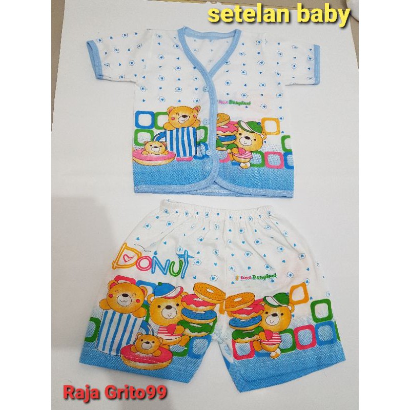 Setelan Pendek Bayi Newborn Baju pendek + celana Pendek Motif sablon Bahan TC Katun