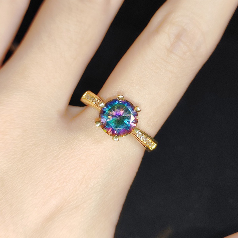 Fashion Classic 6 Claw Ring Inlay Colorful Dazzling Cubic Zircon Delicate Gold Jewelry For Promise Women Wedding Statement Gift