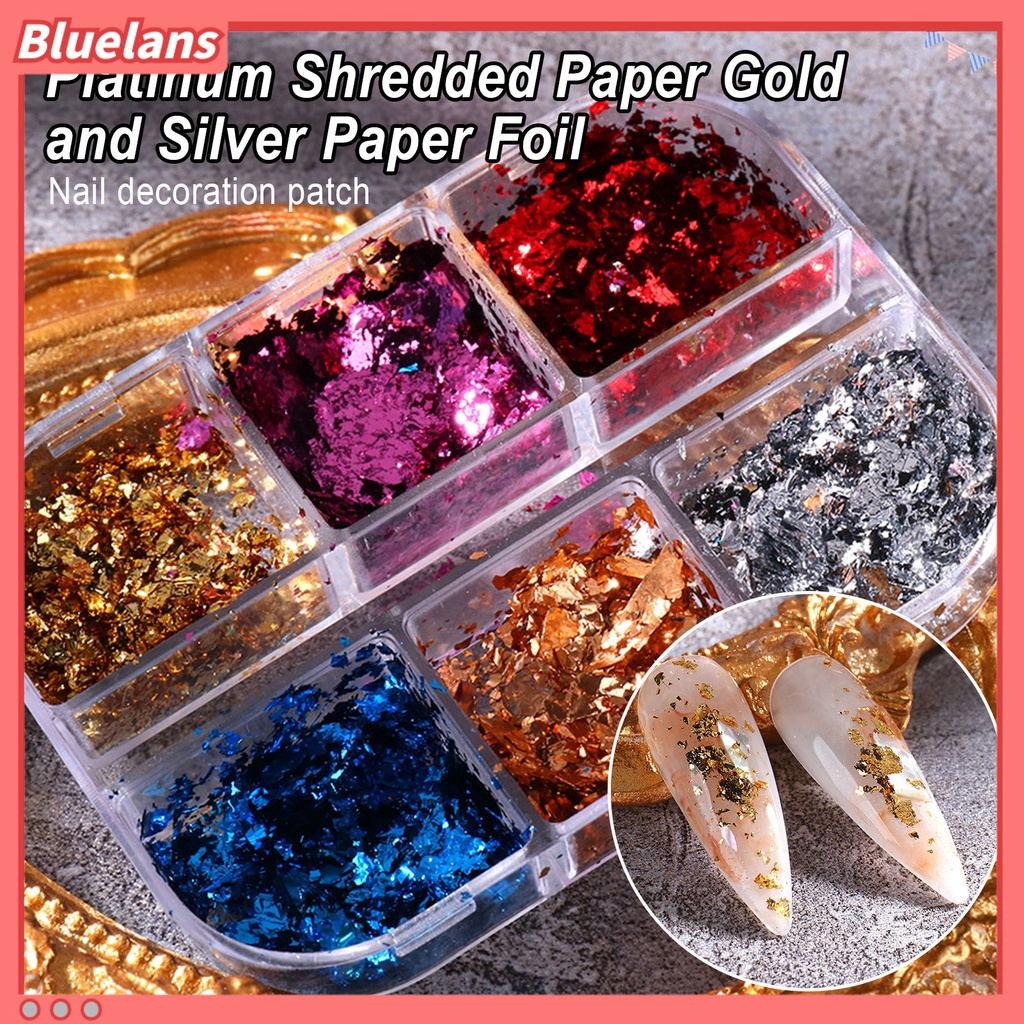 Bluelans 6 Grid / Box Stiker Kuku Foil Tekstur Shiny Untuk Manicure