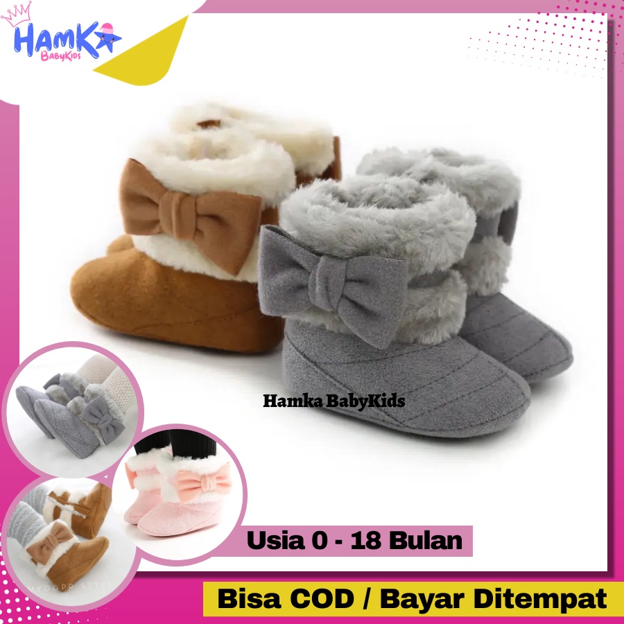 Sepatu Boots Bayi Perempuan Import Bulu Pita Winter Sepatu Bayi Perempuan 6 12 Bulan 0 12 Bulan 0 6 Bulan Prewalker