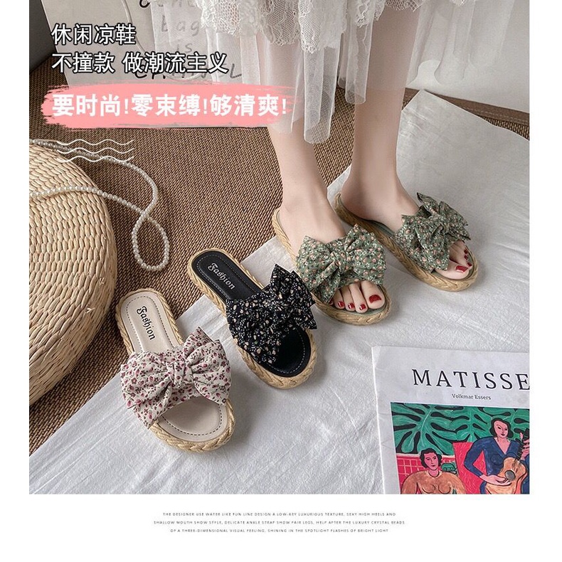 SHOEGALLERY TG1599 SANDAL WANITA IMPORT FLAT MOTIF PITA KAIN IMPORT