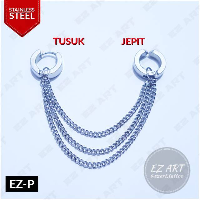 1Pc Model EZ-P Silver Anting Jepit Tusuk Variasi Bandul Gaya Punk Korea KPOP Stainless Steel