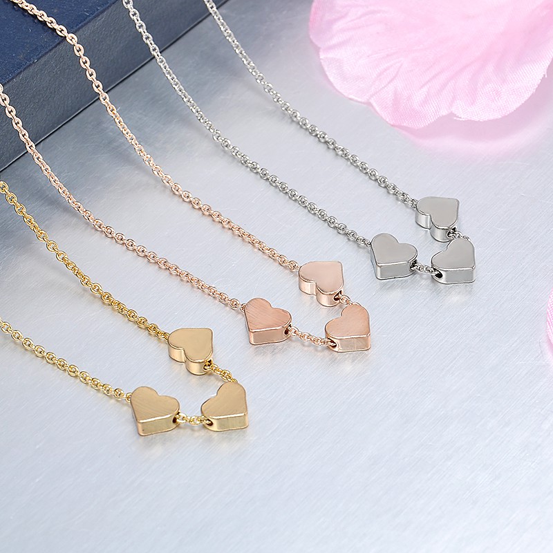 【COD Tangding】Women Jewelry three Heart Charms Necklace Pendant Rose Gold