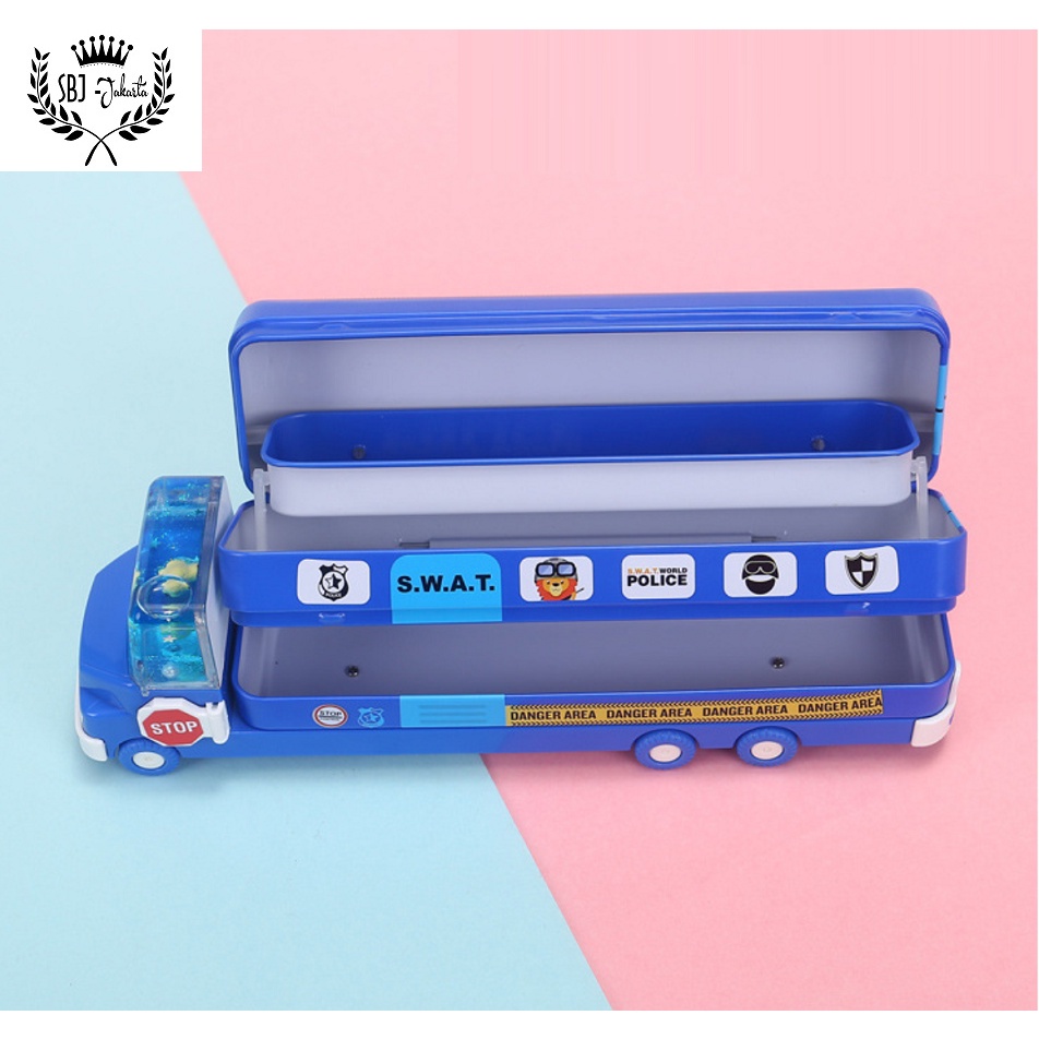 Tempat pensil Kotak pensil Bus Double Decker Metal Series unik lucu