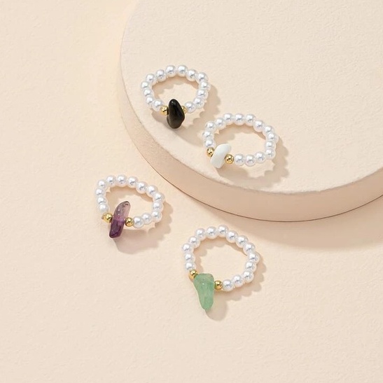 Gemstone Pearl Ring | Cincin Mutiara Manik manik Korea Adjustable, Perhiasan Wanita Pria Kekinian, G