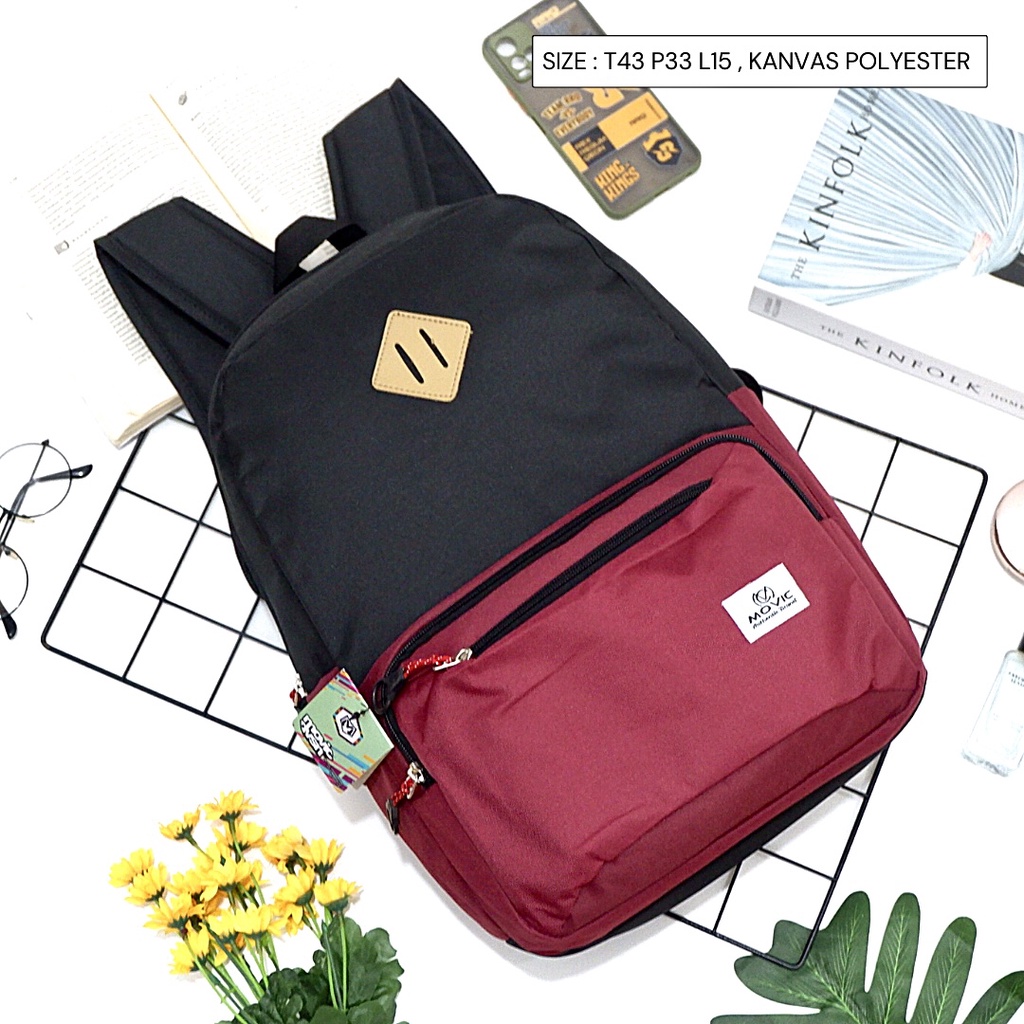 (NEVSET BAG) ransel sekolah menengah mahasiswa kampus bahan kanvas banyak ruang gesper wanita pria unisex