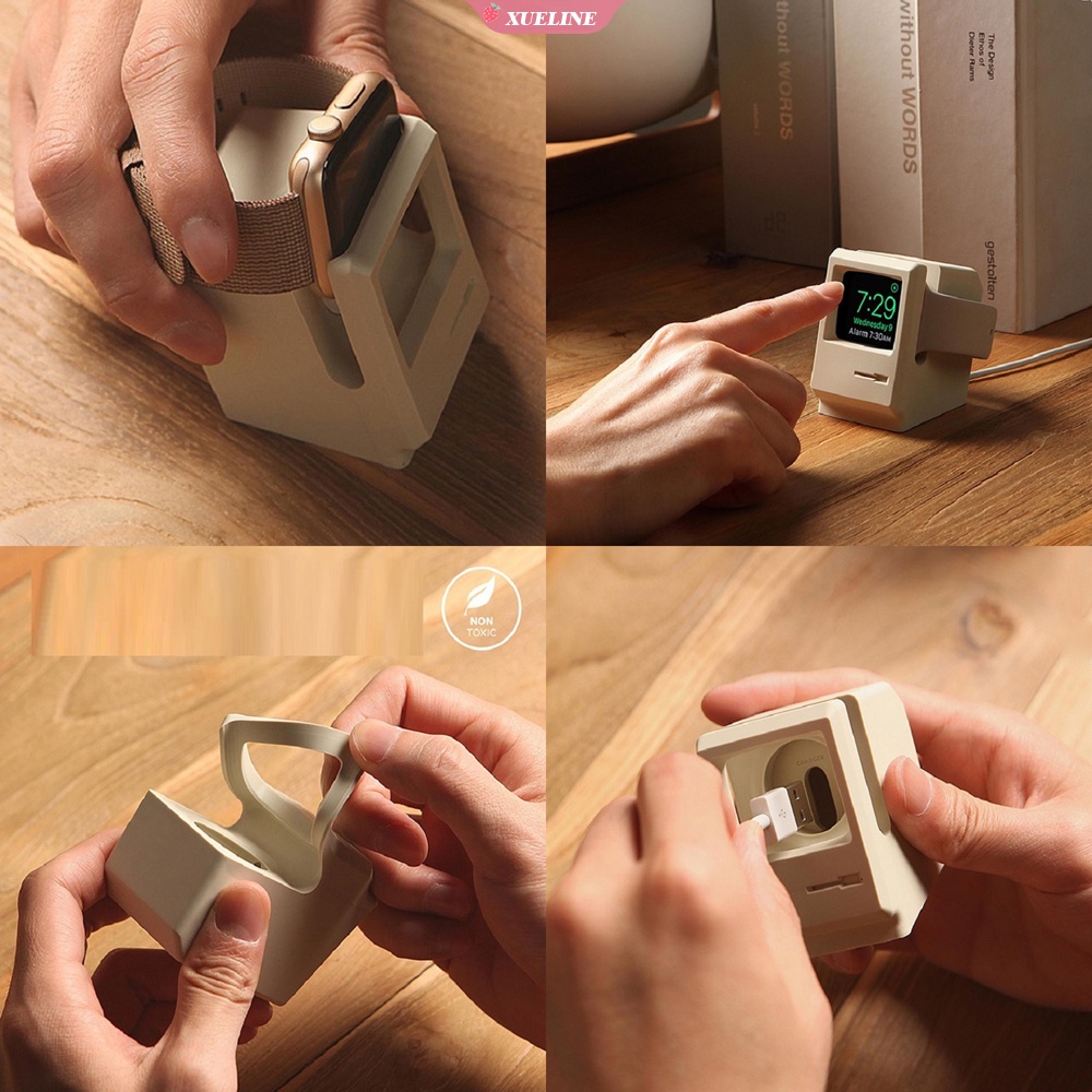 Dock Charging Apple iWatch 7 6 5 4 3 2 1 Bahan Silikon Motif Retro