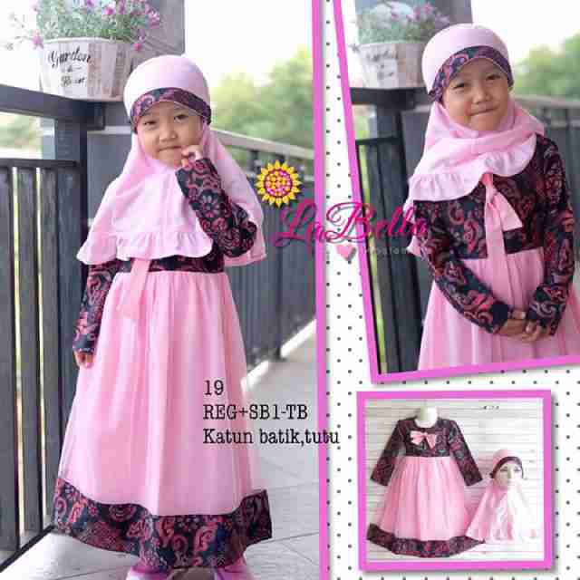 Gamis Batik Anak Set Jilbab by Labella | Terbaru Gamis Batik Mix Tutu Pinky (REG+SB1-TB 19)