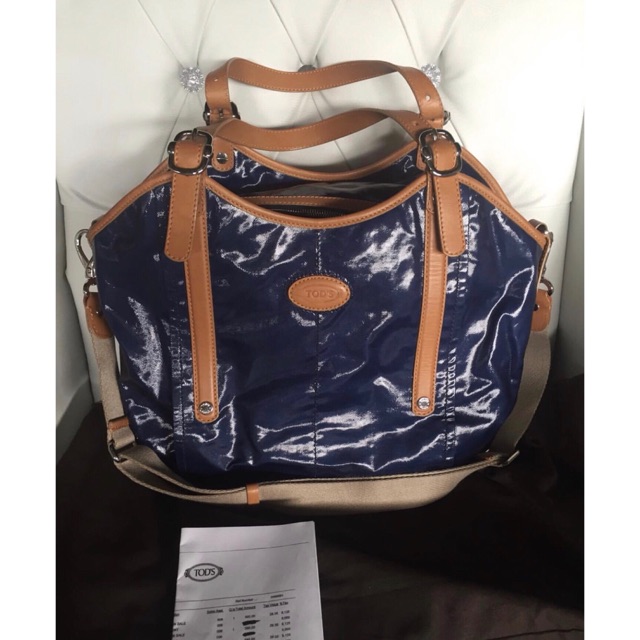 Tod’s blue coated canvas G-Bag Easy medium tote Authentic
