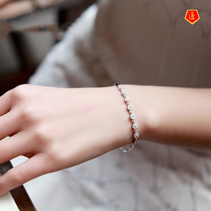 [Ready Stock]925 Silver Seven Flower Diamond Bracelet Simple Fashion