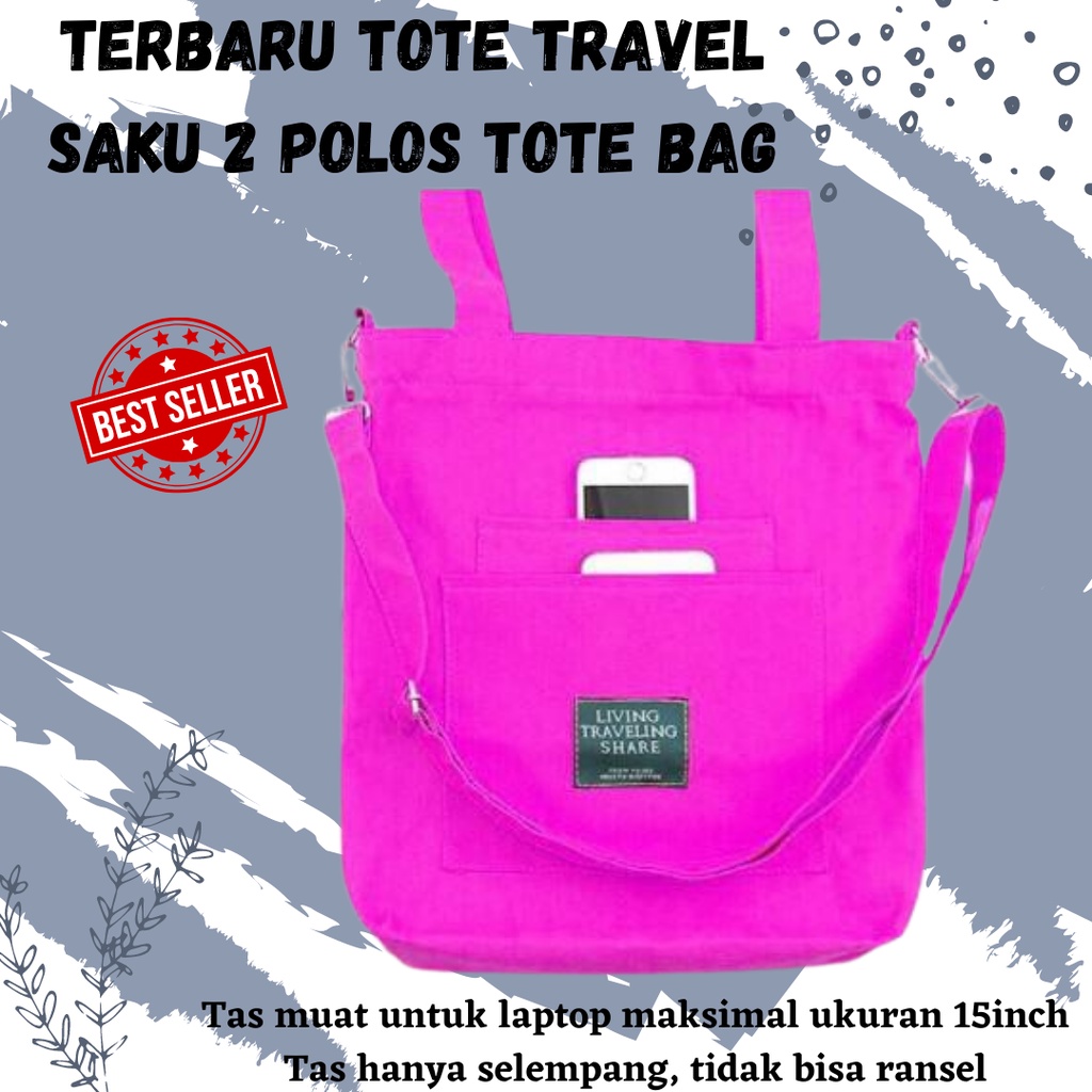 Terbaru Tote Travel Saku 2 Polos Tote Bag