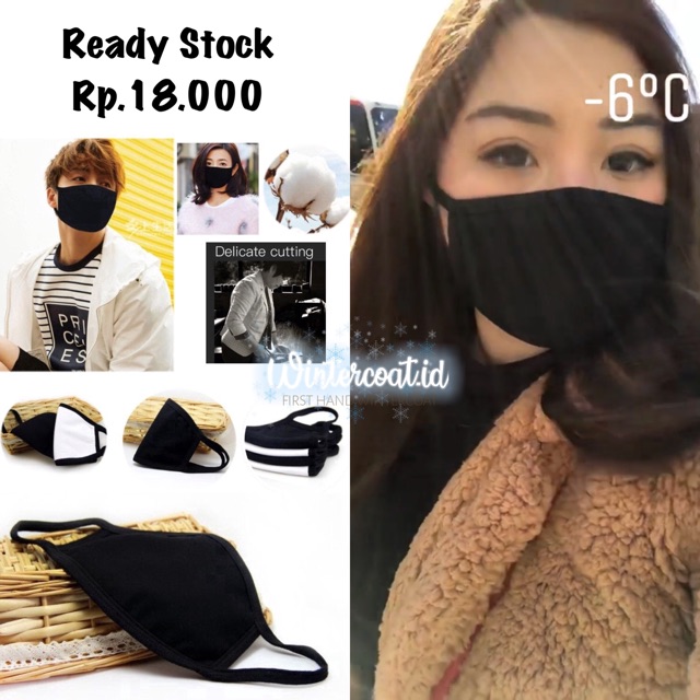 Masker mulut KPOP Idol Korea airport katun cotton face mouth mask winter hangat import hitam motor