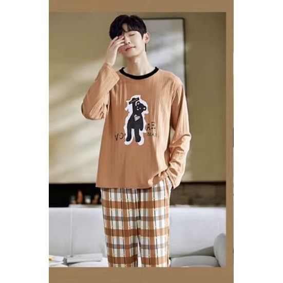 Baju tidur piyama cowok lengan panjang celana panjang bahan kaos import PPkaos58