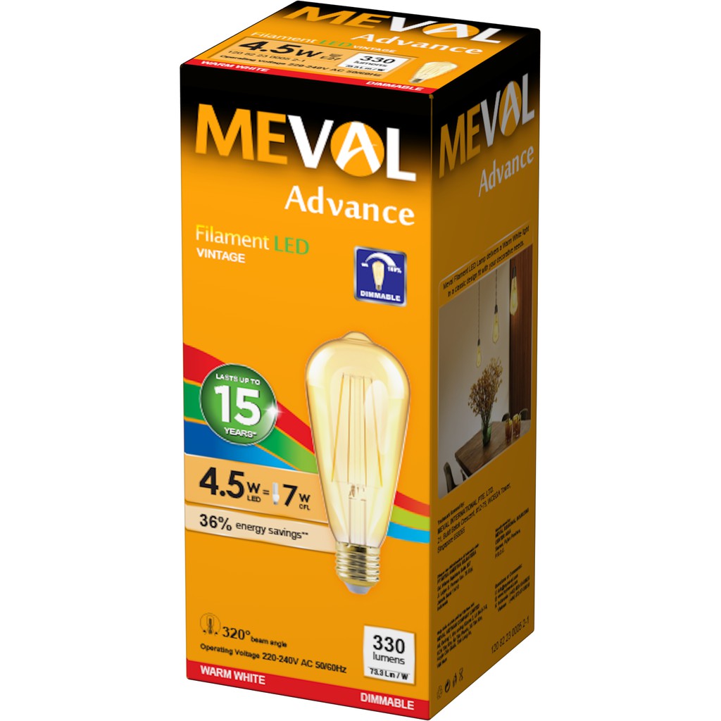 LED Filament Vintage ST64 4.5W - Dimmable - Kuning MEVAL