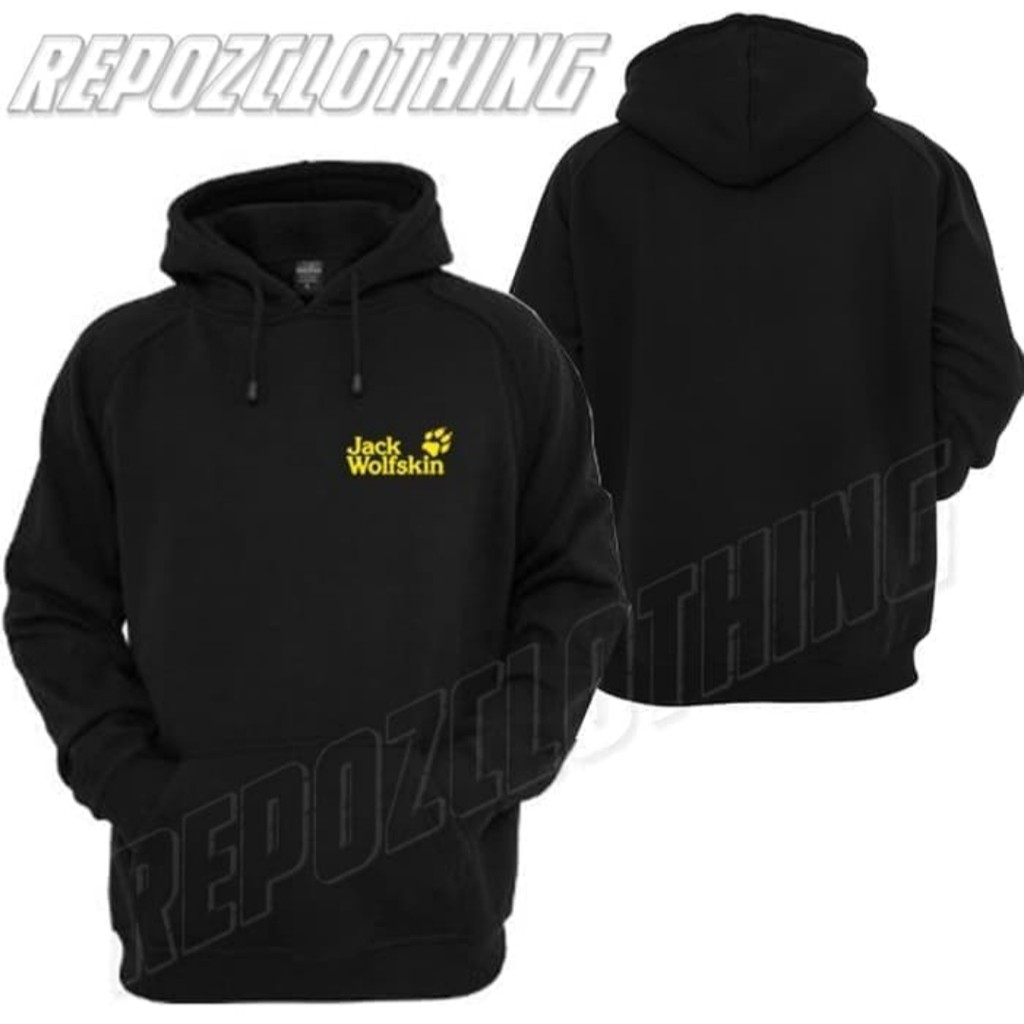 Jaket Hoodie Sweater Fashion Pria Wanita JACK WOLFSKIN Cotton Fleece Sablon Polyflex HITAM