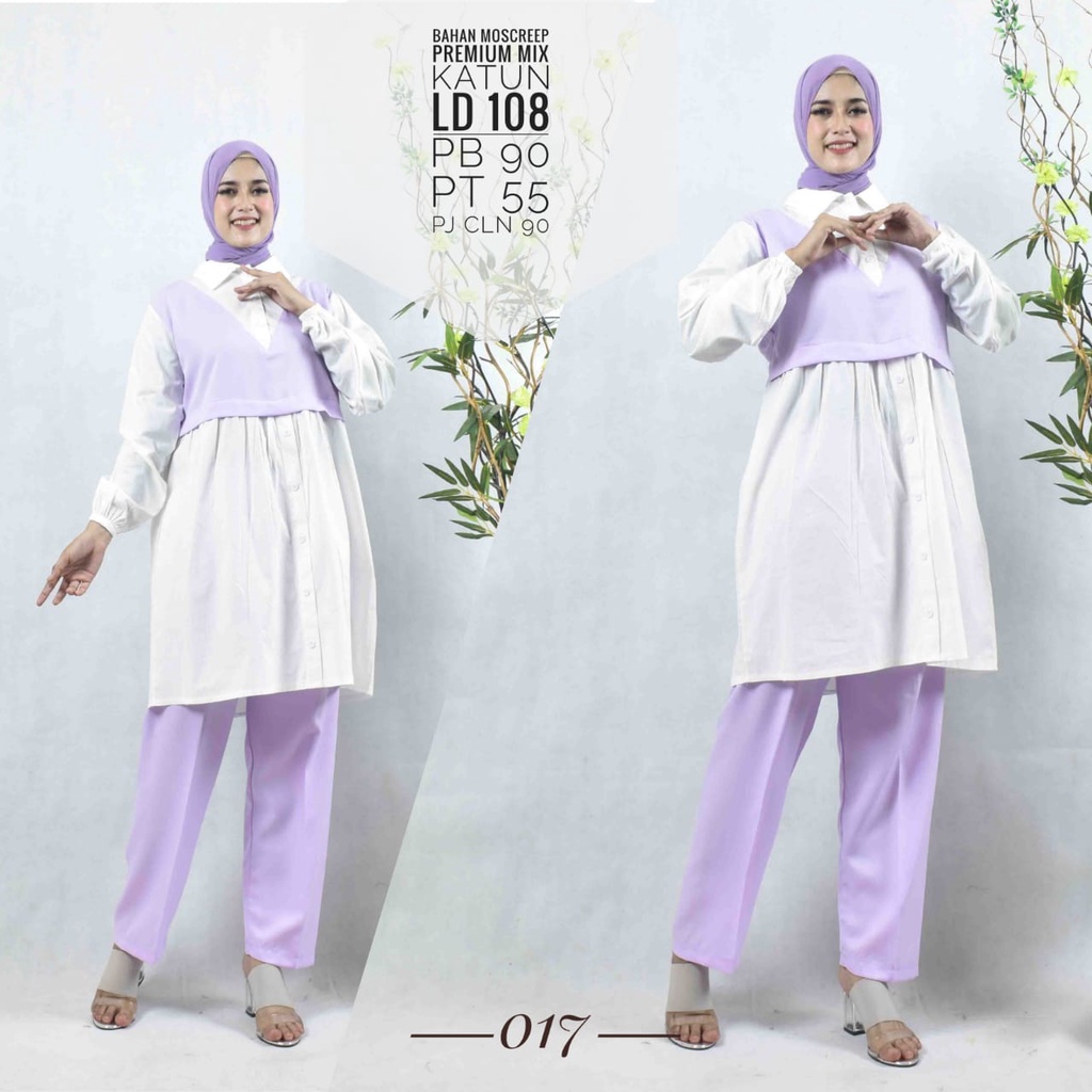 Setelan Baju Tunik Wanita Kekinian Busui Muslim Jumbo Polos One Set Bahan Moscrepe Mix Katun Rayon