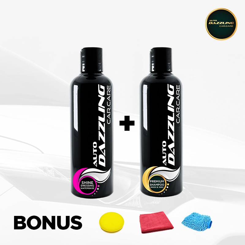 Auto Dazzling Paket Shine Dressing Semir Ban Waterbase dan Shampoo