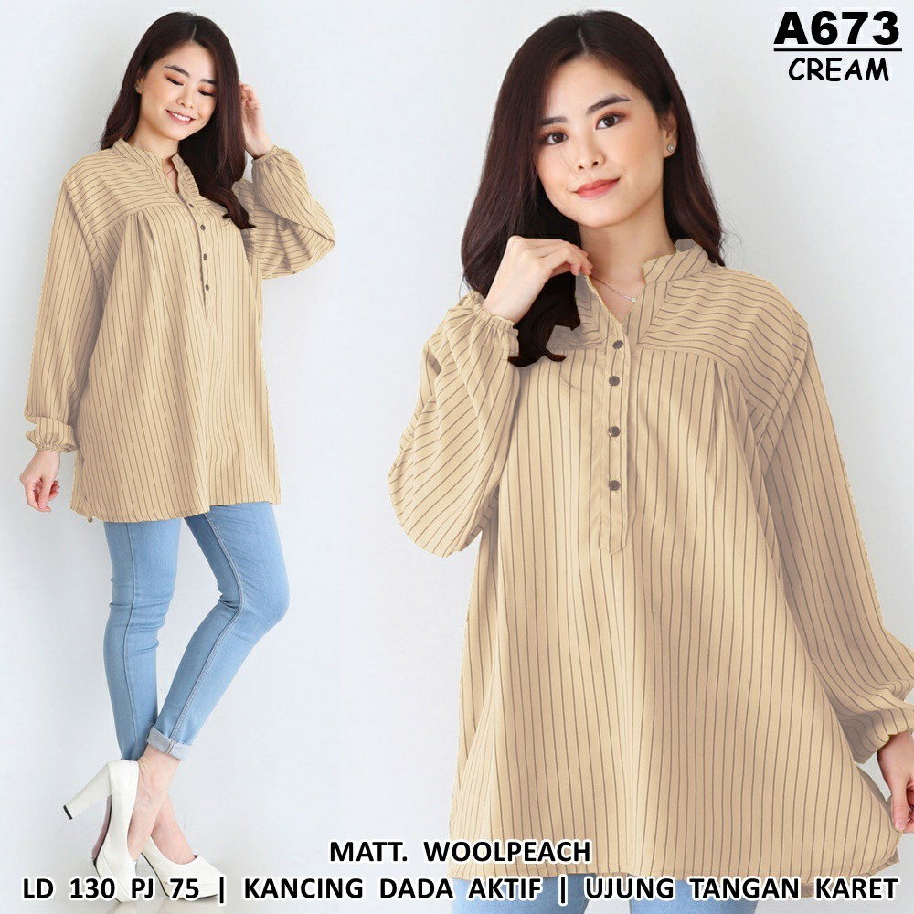 ISF [COD] + [GRATIS ONGKIR]  Blouse Jumbo Revo Atasan Lengan Panjang BIG SIZE XXXL LD 130 CM P 75 CM-Creme