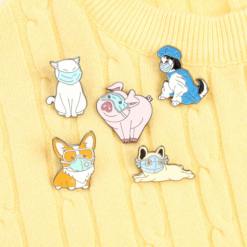 Animal Enamel Pin Cat Dog Pig Corgi Husky French Bulldog Brooches Bag Lapel Pin Cartoon Fun Badge Jewelry Gift