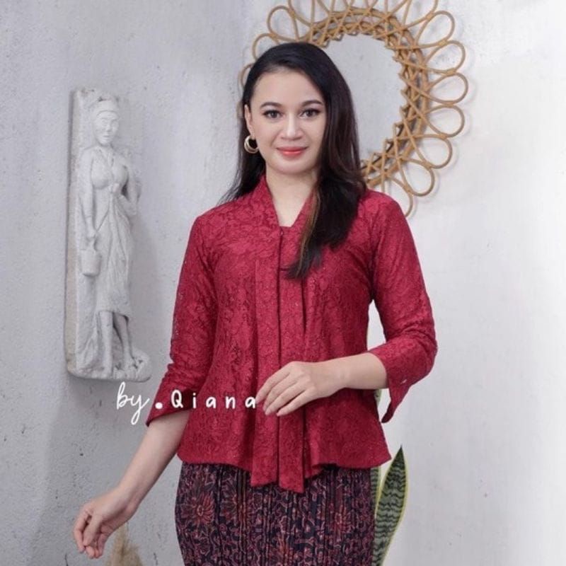 IndahKebaya • ATASAN SAJA KEBAYA QIANA FLOY BROKAT ADA JUMBO / KEBAYA ENCIM BUSUI NATAL / KEBAYA KARTINI BEST SELLER / PAKAIAN WANITA MODERN BAJU PESTA ACARA KONDANGAN / HITAM NAVY MAROON DUSTY SILVER PUTIH HIJAU LAVENDER COKSU MOCCA GOLD