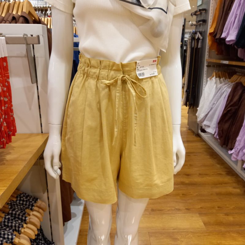 UNIQLO ORIGINAL ASLI STORE SALE Celana Pendek Linen Katun Short Pants Polos Putih Hitam SABUK