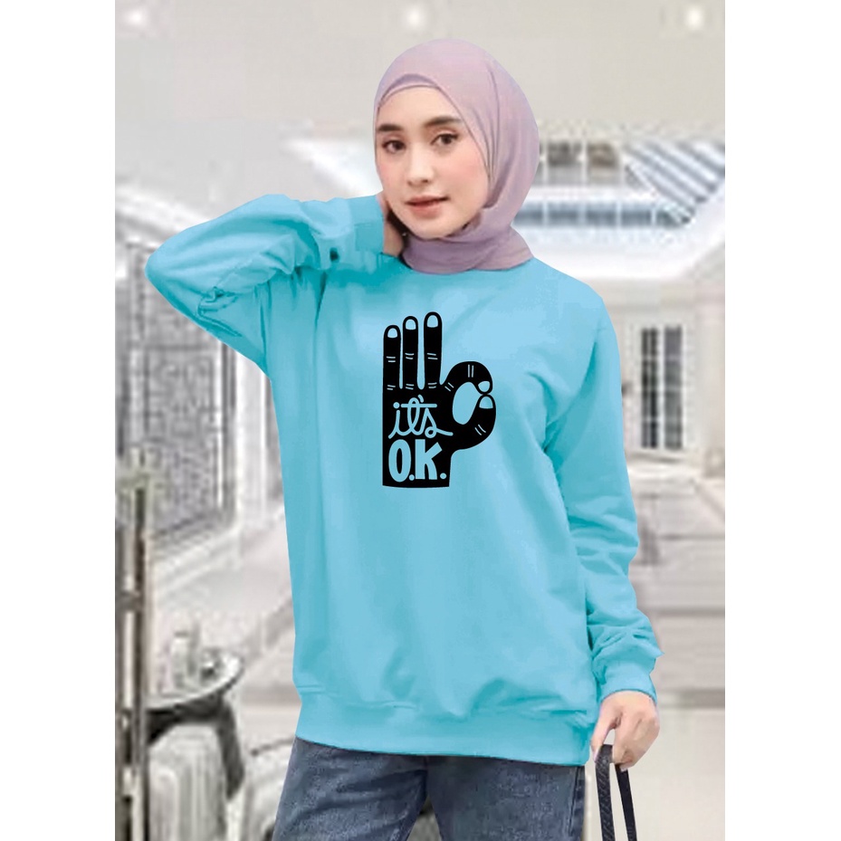 Kaos Lengan Panjang OK / Kaos Sweatshirt / Atasan Wanita / Atasan Wanita Lengan Panjang / Atasan Import / Kaos Wanita Blus