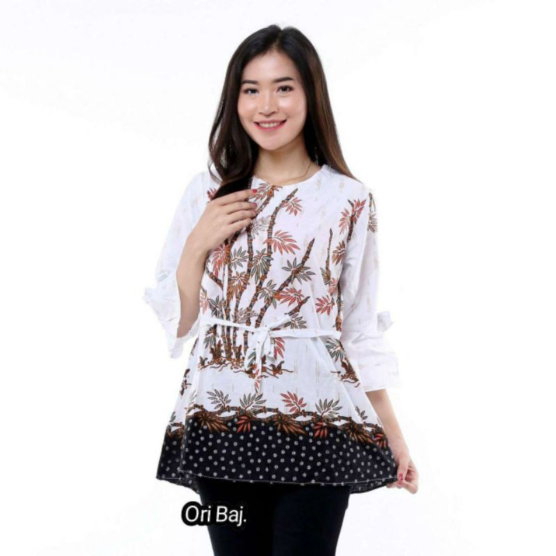 BAJU BATIK WANITA MODERN MONALISA GENES M,L,XL asli PEKALONGAN Bluse lengan trompet