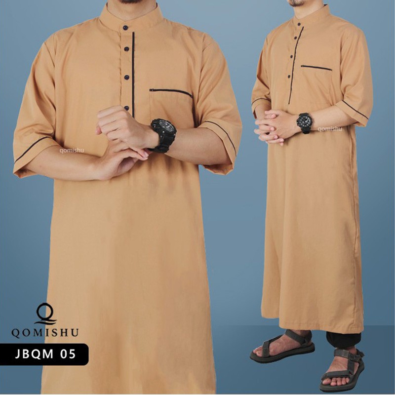 QOMISHU Jubah Muslim Pria Gamis Ikhwan Modern Modis Simpel JBQM