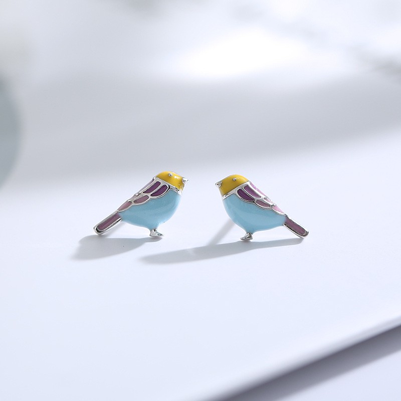 Anting Tusuk Sterling Silver 925 Desain Burung Hias Berlian