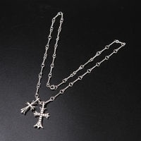 Chrome Hearts All-Match Double Cross Cross Heart Necklace Personality Hipster Vintage Silver Diamond