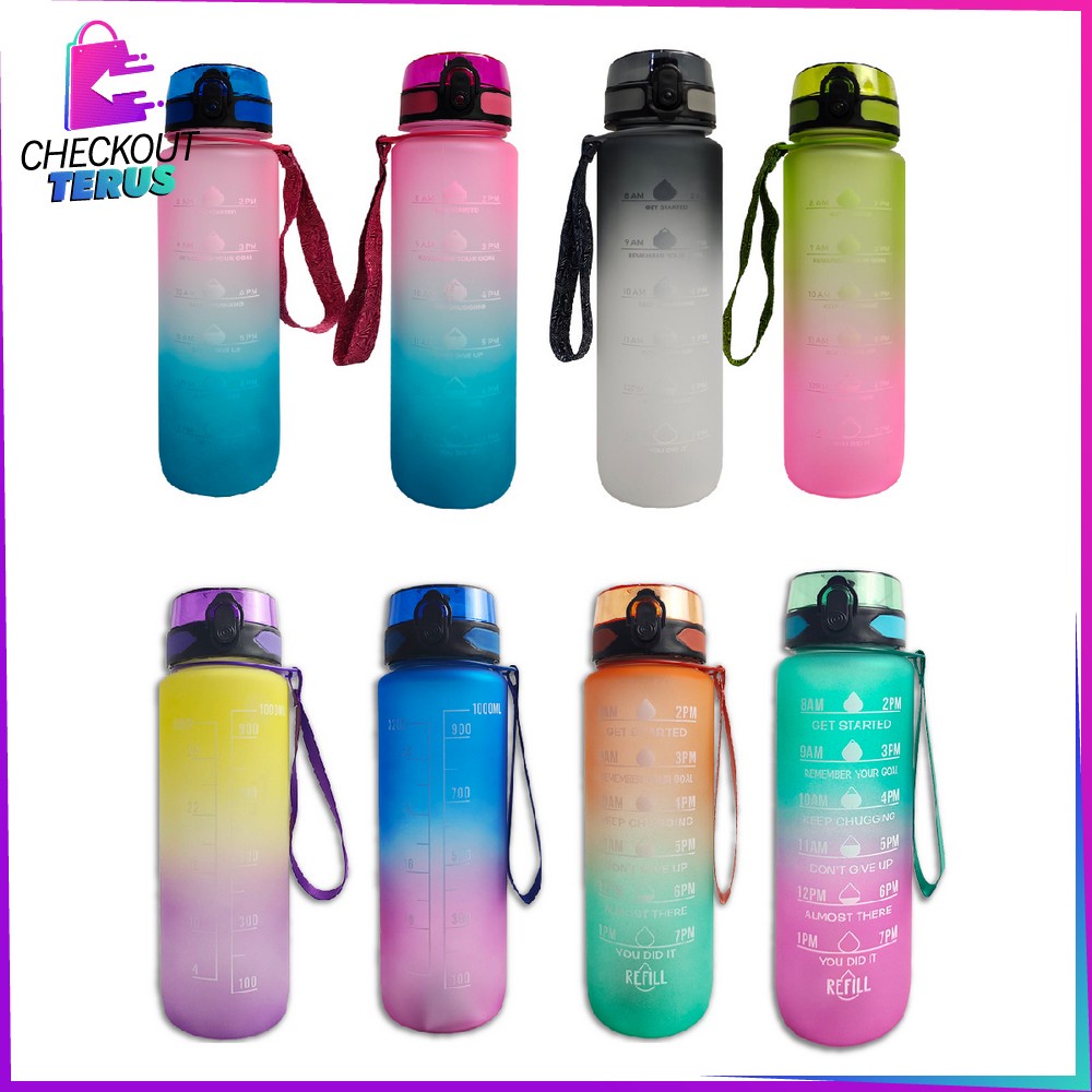 CT C407 Botol Minum 1 Liter Gradasi BPA FREE Tumbler Olahraga Unik Dengan Penanda Waktu Botol Sport Motivation