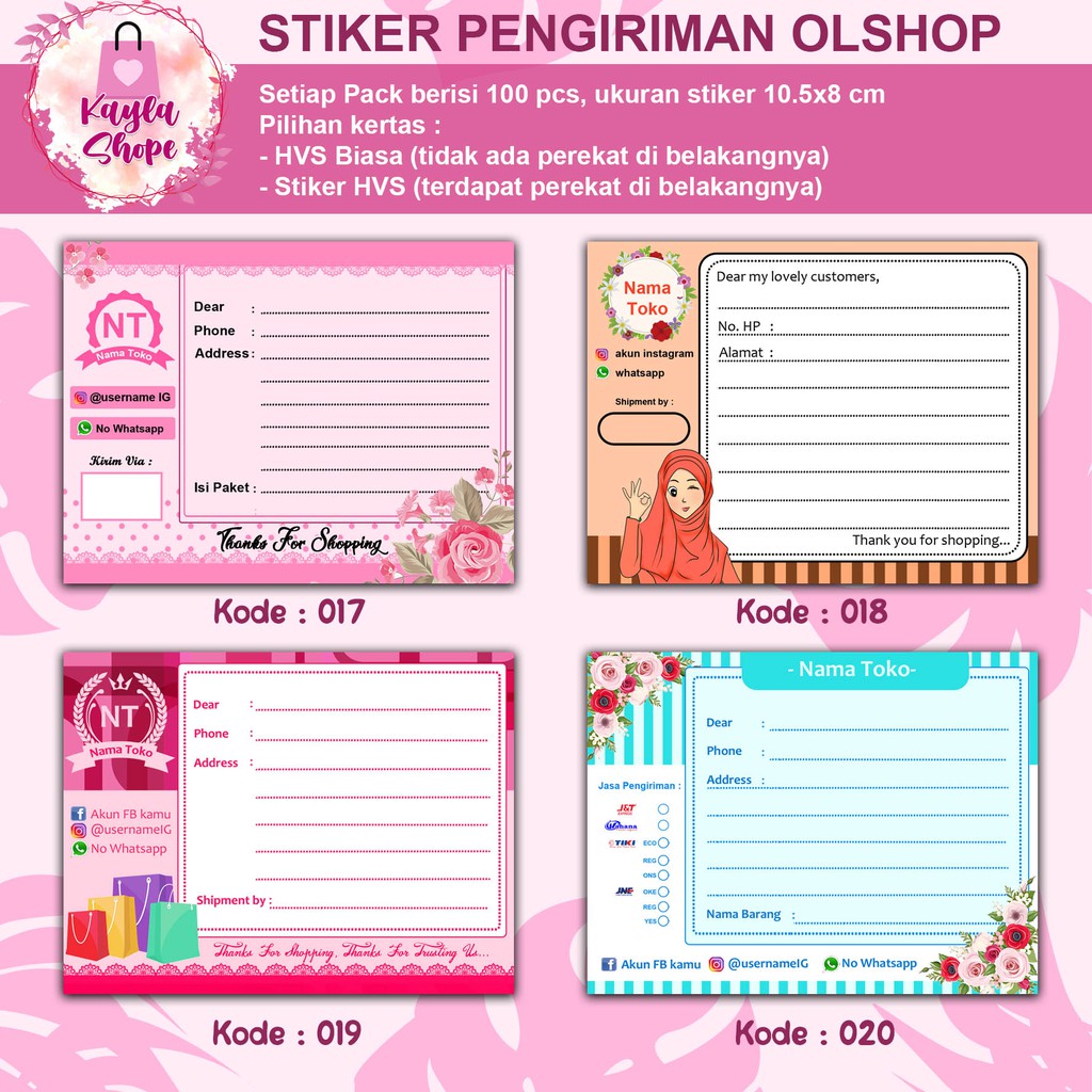 

100 Pcs Stiker Pengiriman Online Shop Custom - Kode 017-020