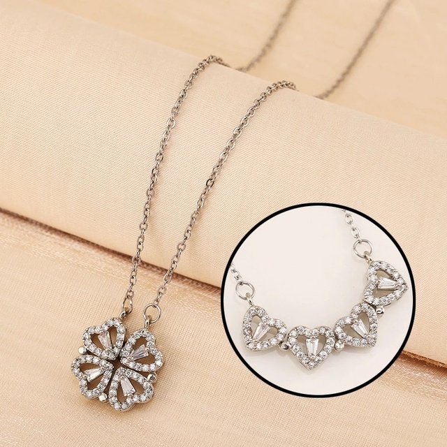 Kalung Rantai Liontin Hati Clover Magnetik Bahan Titanium Steel Untuk Wanita