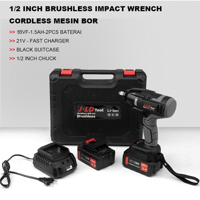 Impact Wrench Cordless Tools JLD 88V 2BATERAI MESIN PEMBUKA BAUT Truck