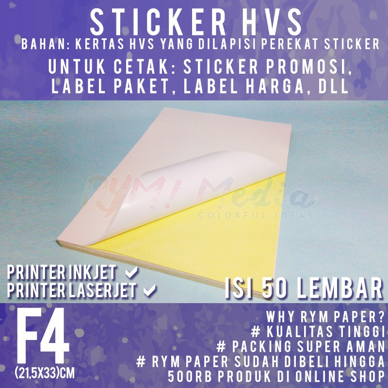 

Sticker HVS F4 Isi 50 Lembar / Kertas Stiker Doff Matte Folio JunDW