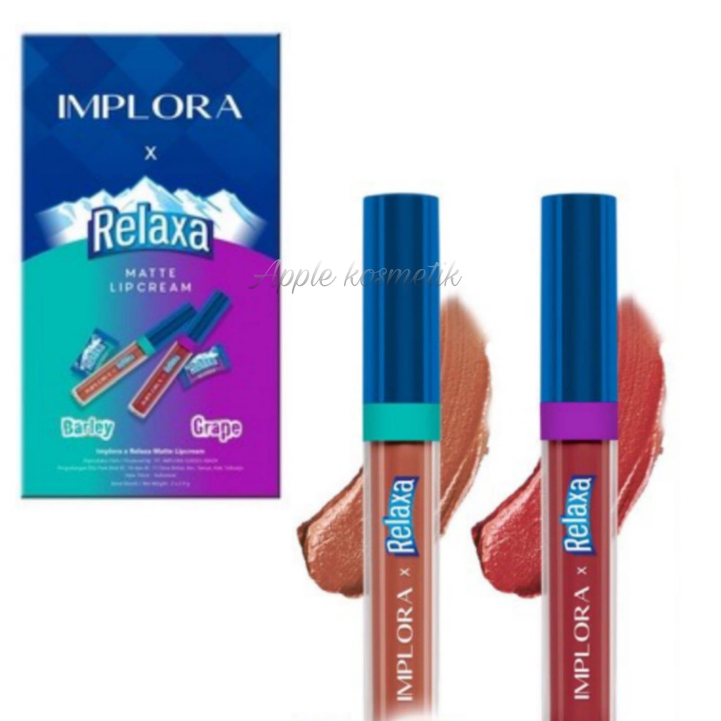 IMPLORA x Relaxa Matte Lipcream BARLEY + GRAPE (Per Pack LIMITED EDITION) BPOM NEW !!