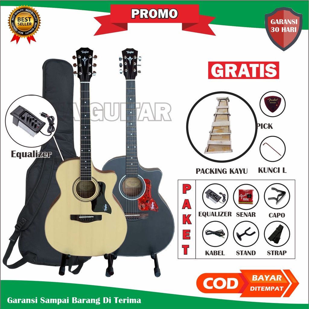 Gitar Akustik Elektrik Taylor Custom Premium Tanam Besi Double Action Termurah Terlengkap Bonusnya