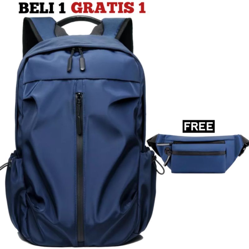 JS_BUY 1 GET 1 - Tas Ransel Pria Beli Ransel Punggung Backpack Cowok Free Waistbag