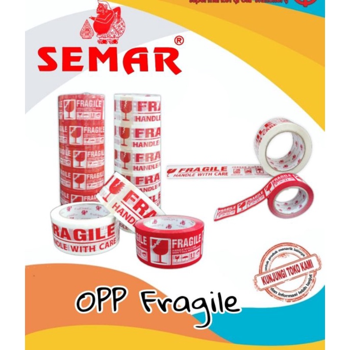 

Lakban OPP Semar Fragile Merah/Putih