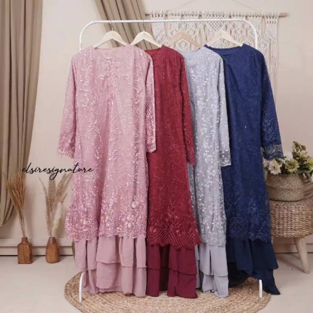 model busui gamis brokat jumbo XXL XL L M Gamis tile mutiara memutar baju gamis kondangan mewah gami