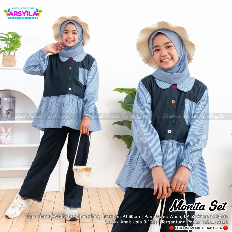 2722 MONITA MANIKA SET kids by Arsyla setelan jeans anak remaja perempuan usia 9-12 tahun by Arsyla