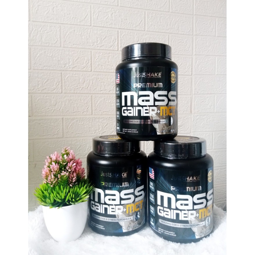 MASS GAINER+MCT PREMIUM JUSTSHAKE/SUSU PEMBENTUK OTOT PRIA DAN WANITA (1200gr)